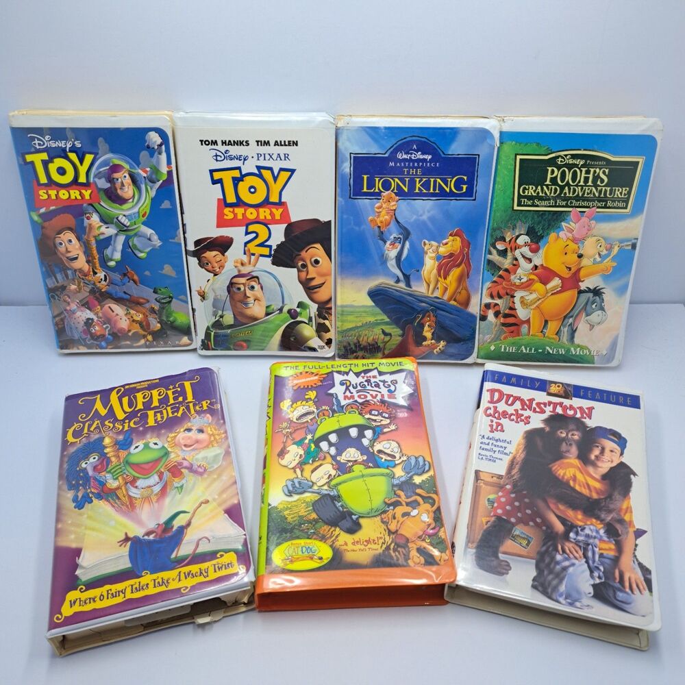 Classic VHS Lot Kids 7 Tapes Toy Story Lion King Pooh Rugrats Muppets Dunston
